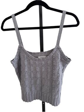 Dusty Blue Fairy Boho Classic Textured Cable Knit Cotton Tank Top Medium